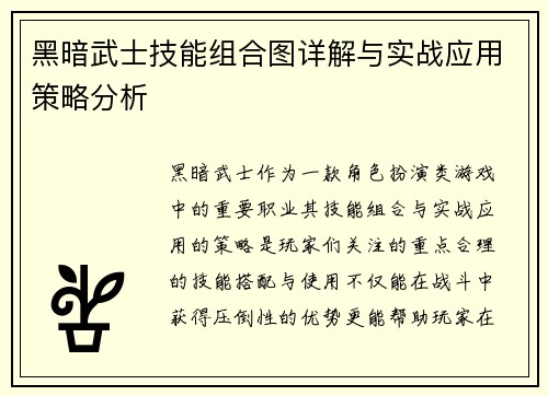 黑暗武士技能组合图详解与实战应用策略分析