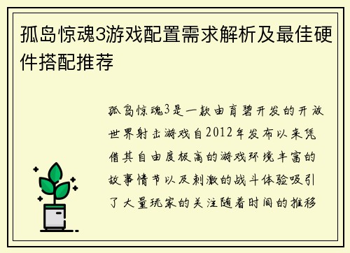 孤岛惊魂3游戏配置需求解析及最佳硬件搭配推荐